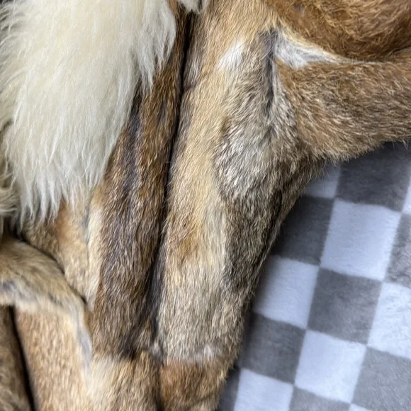 Vintage Genuine rabbit fur coat big collar chunky wool trim belt S *see note! - Picture 8 of 14